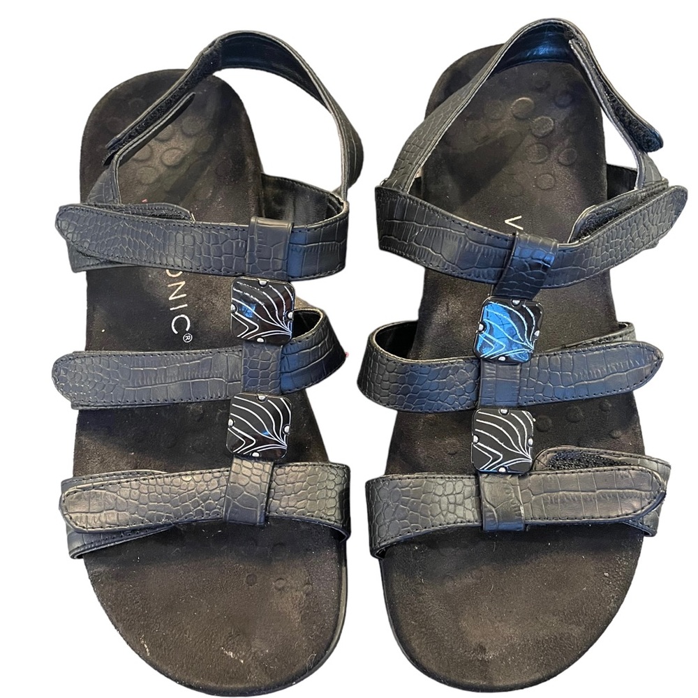 Vionic Amber Black Croco Casual Comfort Sandals Women’s Size‎ 9